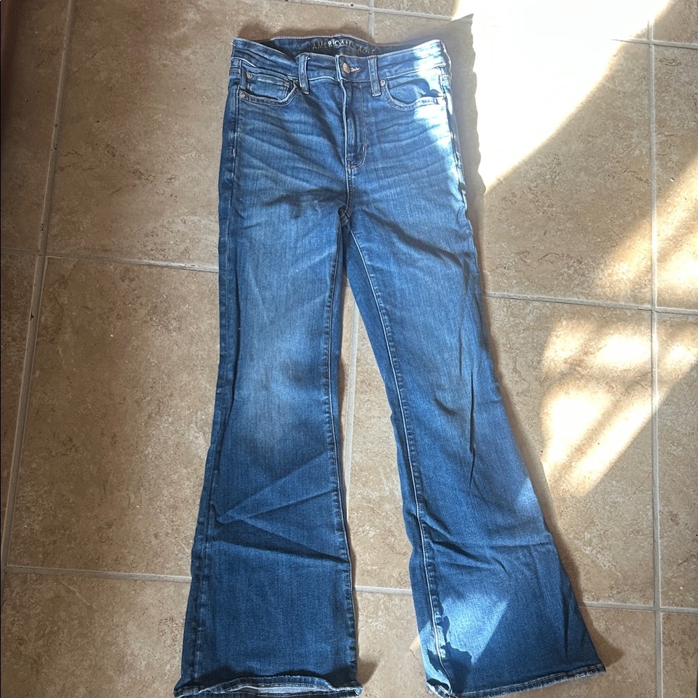 American Eagle Outfitters Super High Rise Blue Flare Jeans